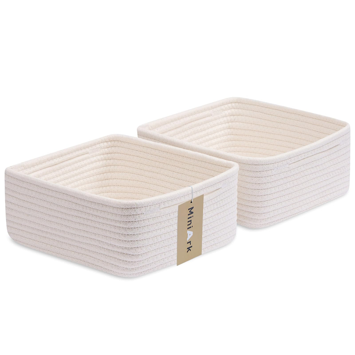 MiniArk Small Square Shallow Baskets for Organizing, 9.7x9.7x4.3 Inch Rope Woven Storage Bins for Cubes Closet, Shelves Storage, Boho Decorative Basket, 2 Packs Black
