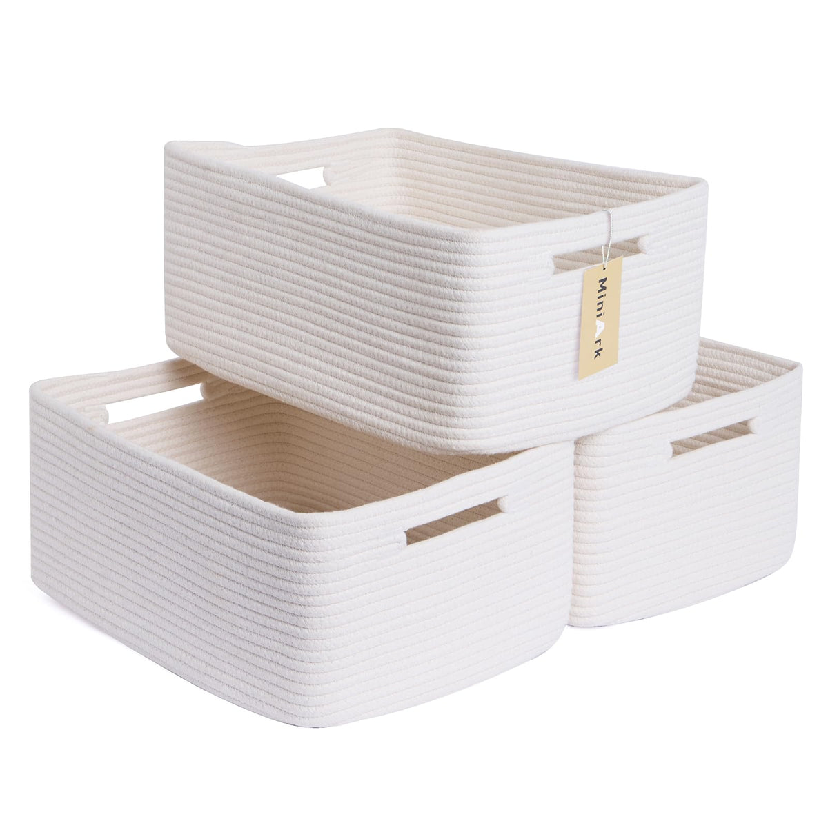 MiniArk Large Storage Baskets for Shelves, 17 x 13 x 7.5” Closet Organizers Bins for Clothes Blanket Towels, Baby Nursery, Toy Baskets Box, Woven Rope Baskets, 2 Packs Gradient Brown