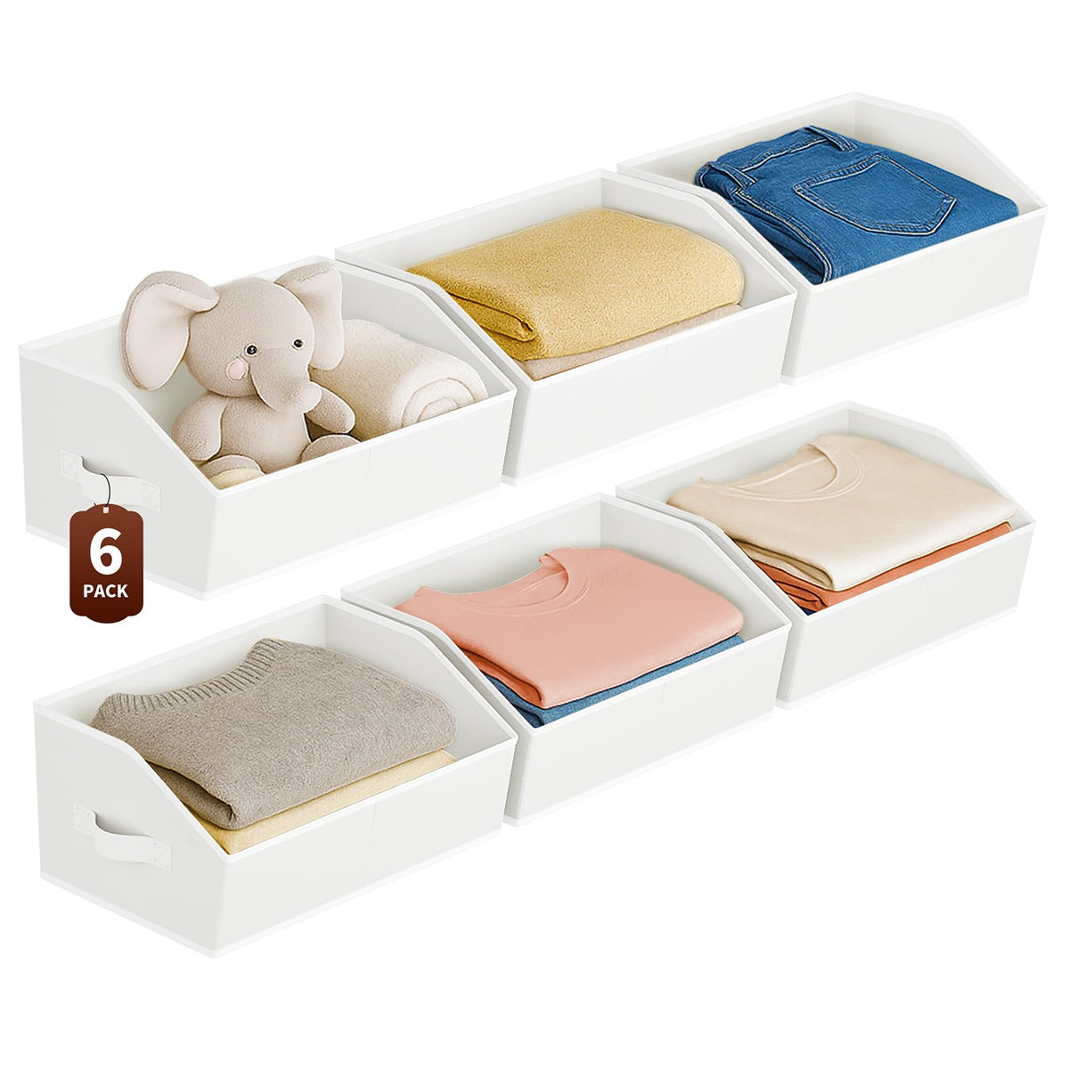 Homsorout Large Closet Organizers and Storage Bins - 8 Pack Trapezoid Storage Baskets for Shelves, Foldable Fabric Baskets with Handles Ideal for Closet, Basket, Wardrobe and Shelf Storage, Beige