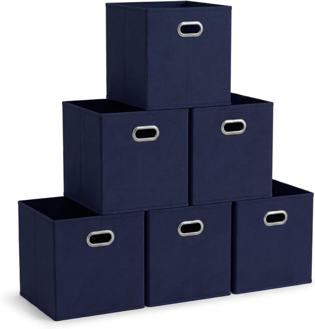 Household Essentials Foldable Fabric Storage Bins 6 Piece Set, Strong Poly-Woven Fabric, Sturdy Chipboard Sides, Grommet Front Handle, Stackable, Classic Design, Black