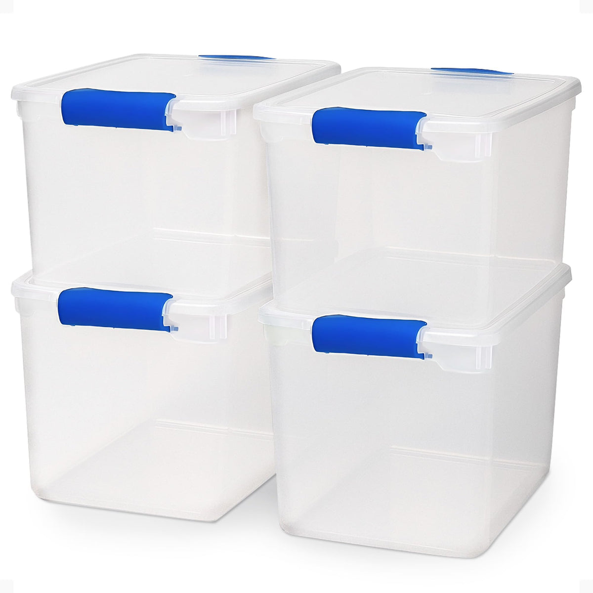 HOMZ Clear Plastic Storage Bins w/Latching Lid, 66 Qt, Gray Latch, 2 Pack