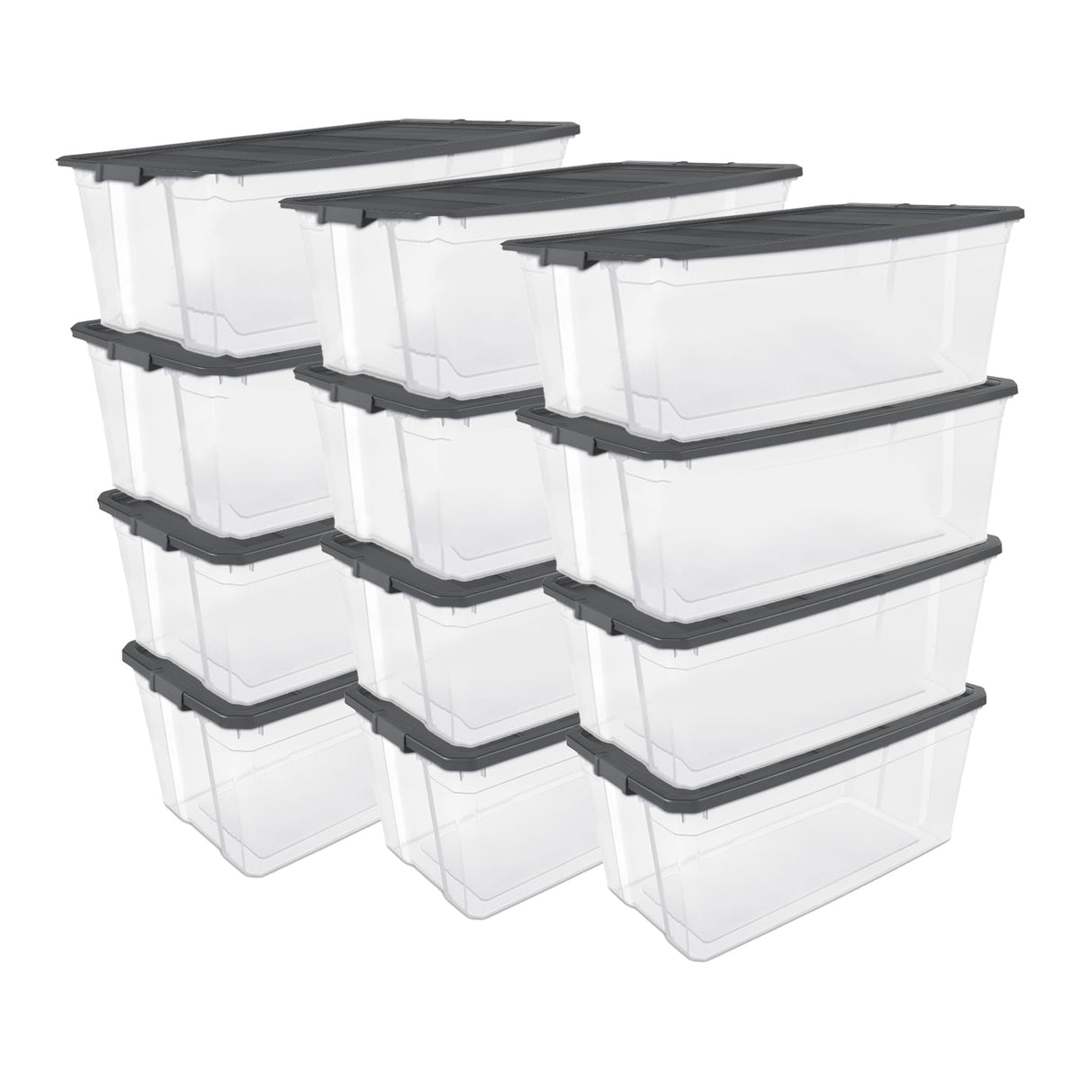 Sterilite 8-Pack Modular Stacker Box, Durable Clear Plastic Storage Bins with Latching Lids, 40 Quart - Stackable Organizing Container Boxes for Closet, Bathroom, and Office
