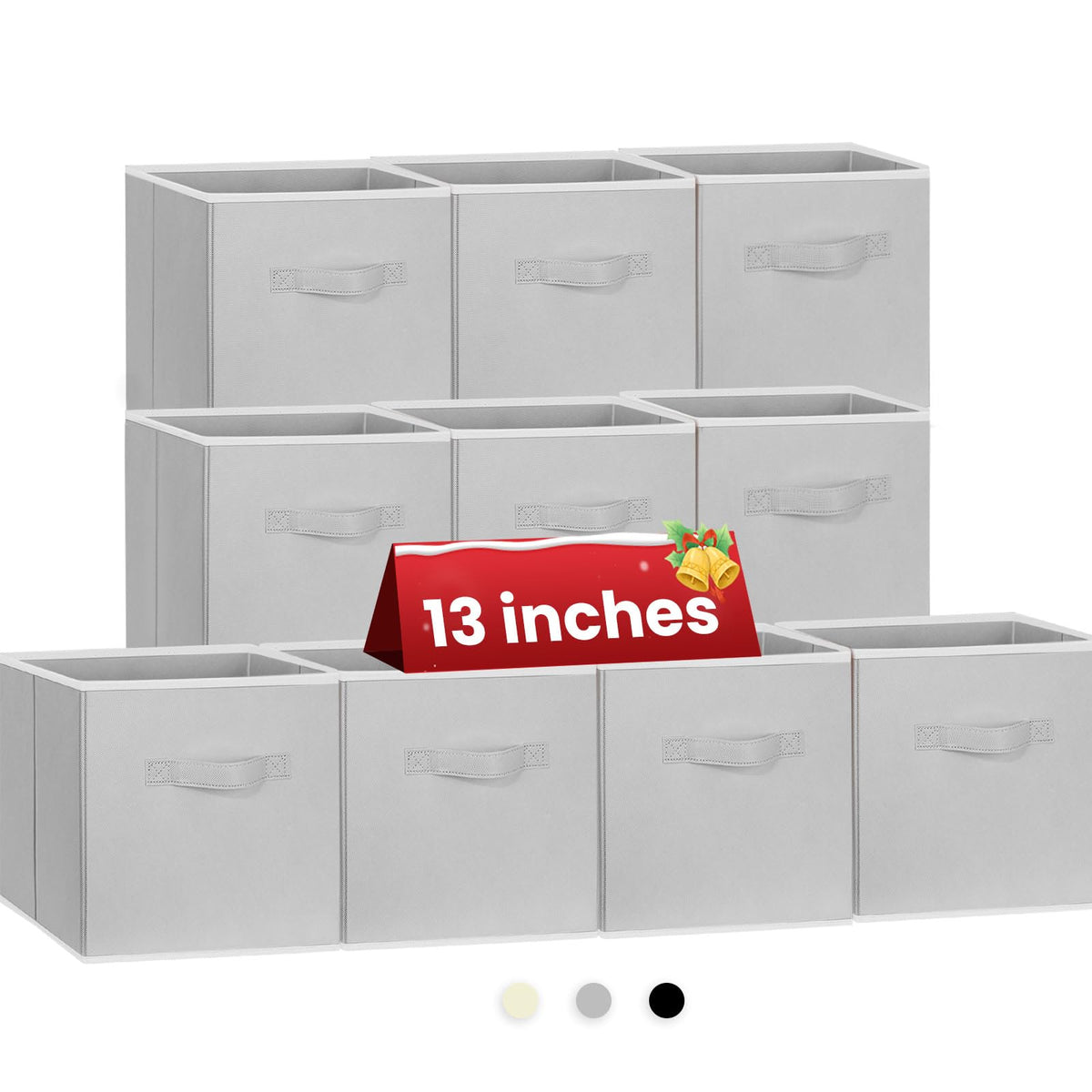 Criusia Storage Cubes, 11 Inch Clothes Storage Bins for Shelves Closet (10 Pack), Fabric Collapsible Storage Bins with Dual Handles, Cubby Storage Baskets for Magazines, Dorm Essentials (Black)