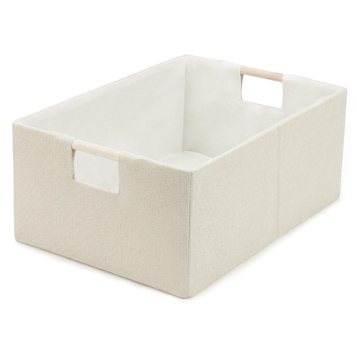 Foldable Fabric Storage Cubes, Cloth Storage Baskets with Wooden Handles, Shelf Closet Organizer Bins, Rectangular Linen Storage Boxes for Decor, 16.5 x 12.2 x 6.7 Inches