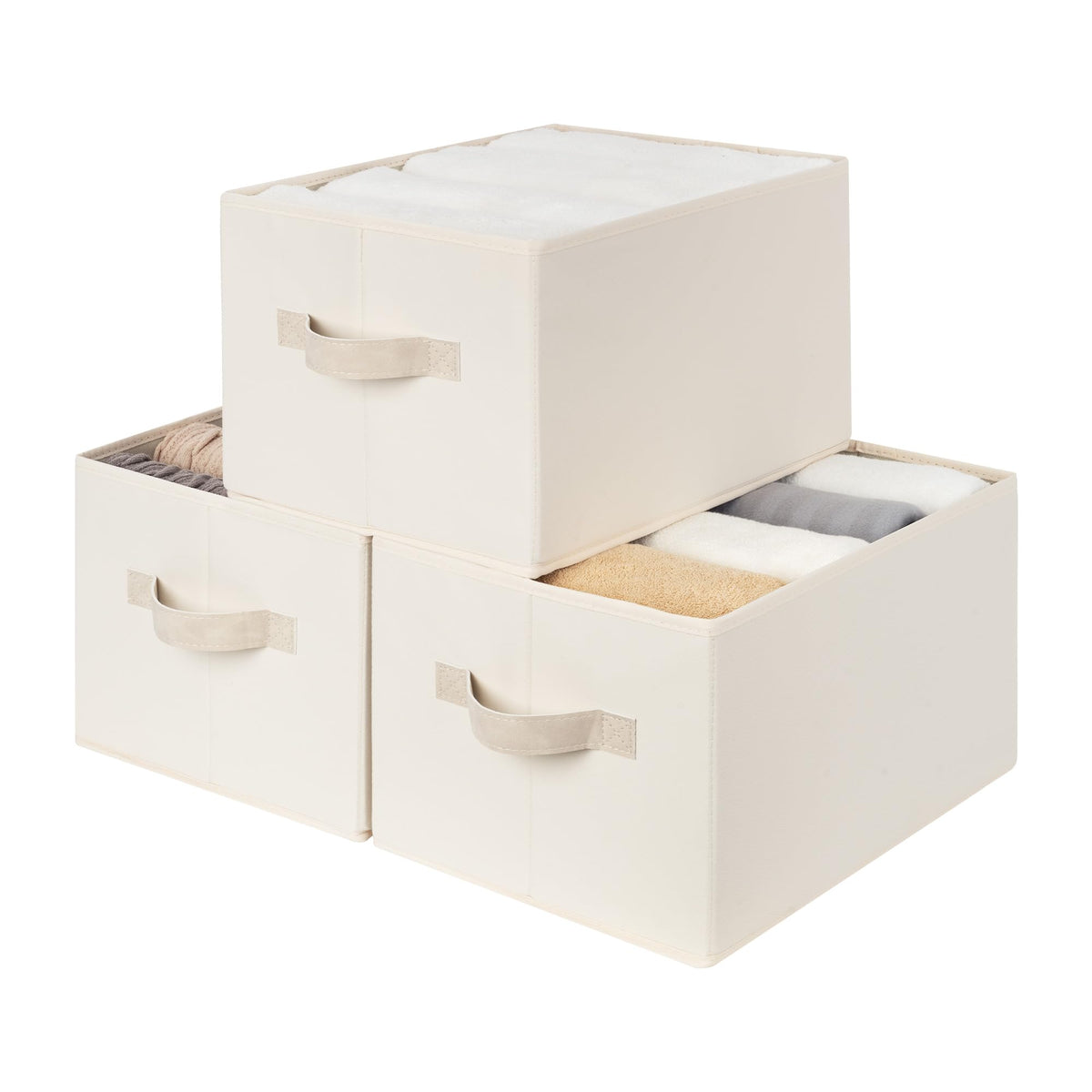 StorageWorks Shelf Organizer Bins, Beige Stripes, 3-Pack, Large
