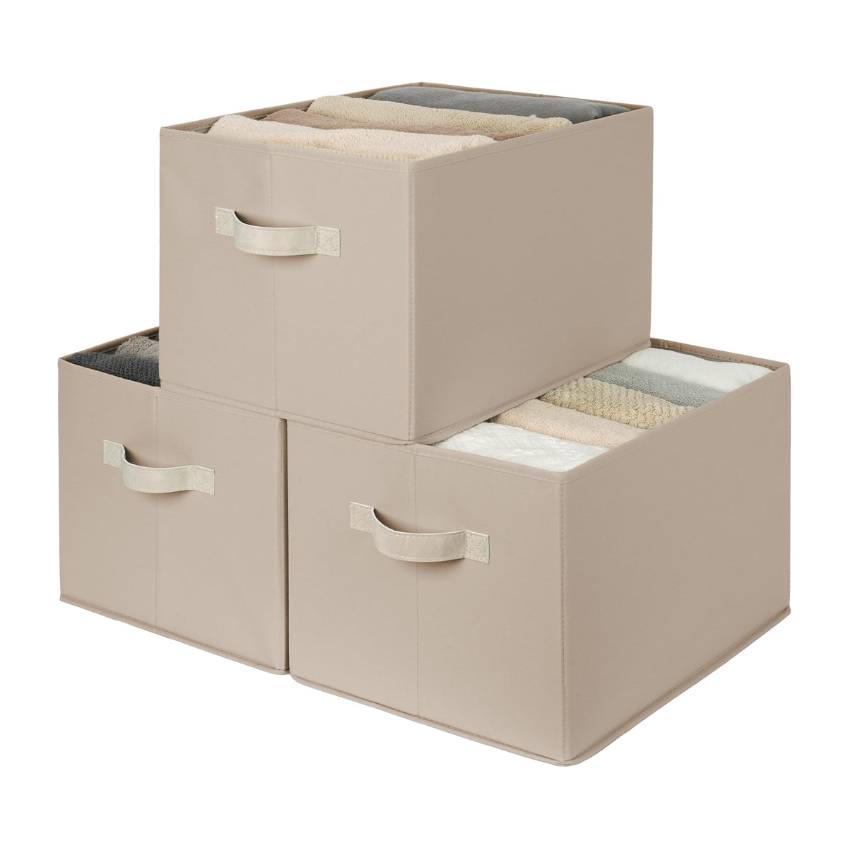 StorageWorks Shelf Organizer Bins, Beige Stripes, 3-Pack, Large