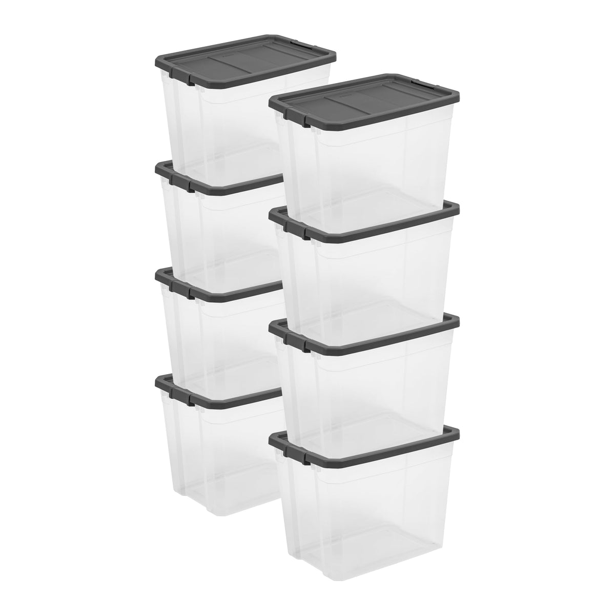 Sterilite 8-Pack Modular Stacker Box, Durable Clear Plastic Storage Bins with Latching Lids, 40 Quart - Stackable Organizing Container Boxes for Closet, Bathroom, and Office