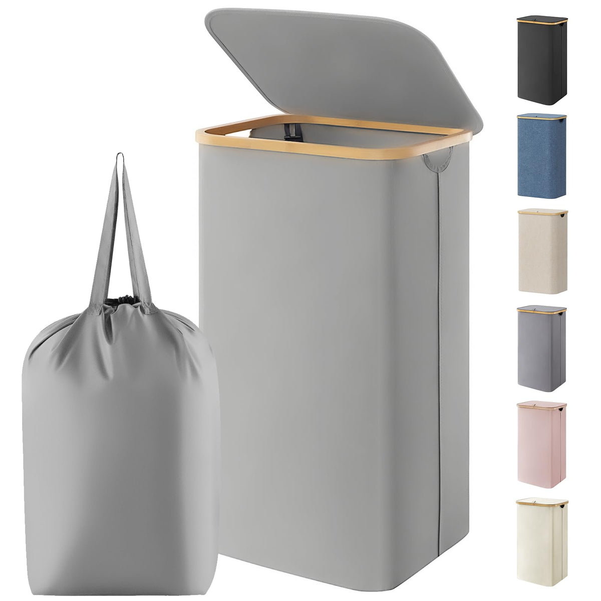 Lifewit 105L Large Laundry Basket with Lid, Removable Bags, Beige
