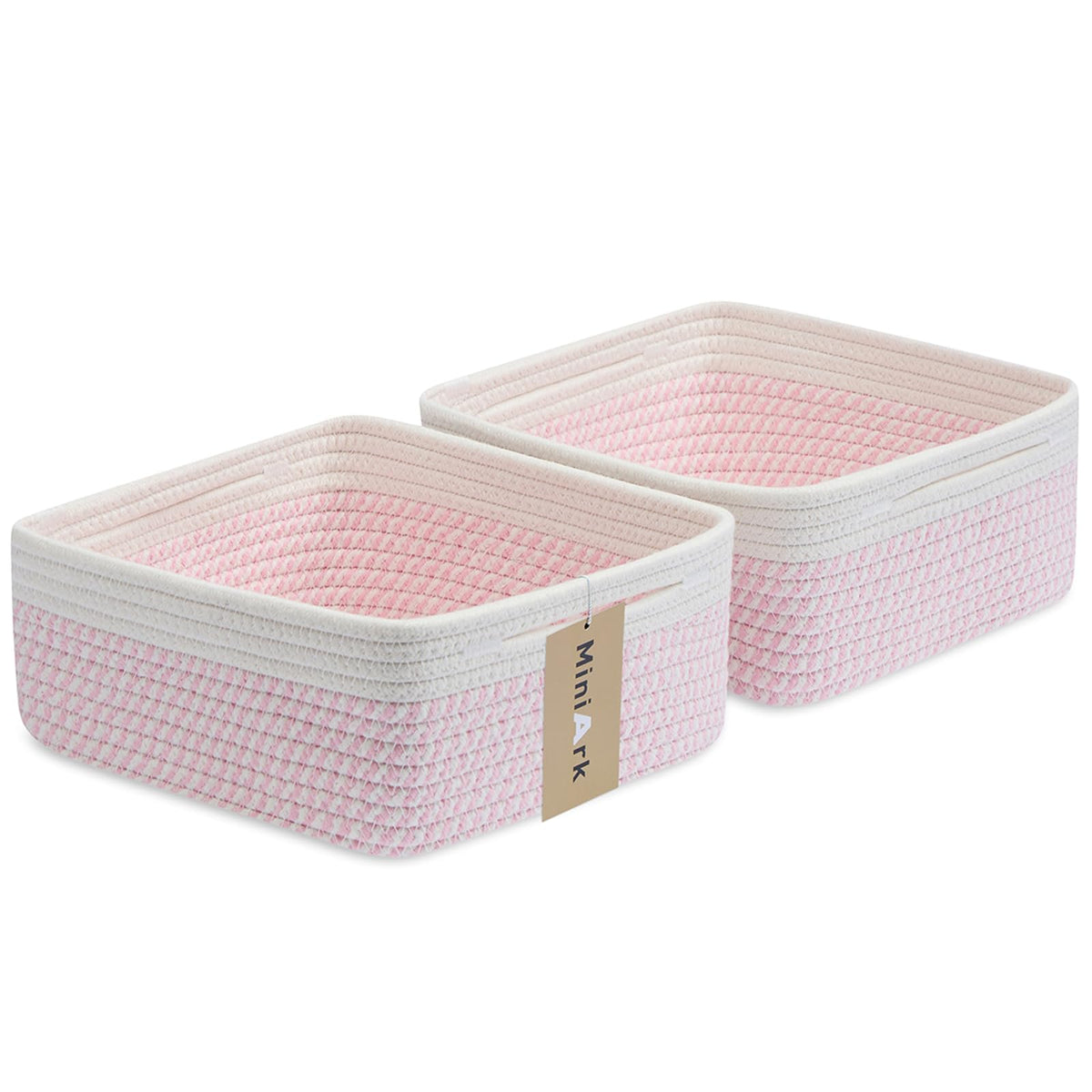MiniArk Small Square Shallow Baskets for Organizing, 9.7x9.7x4.3 Inch Rope Woven Storage Bins for Cubes Closet, Shelves Storage, Boho Decorative Basket, 2 Packs Black