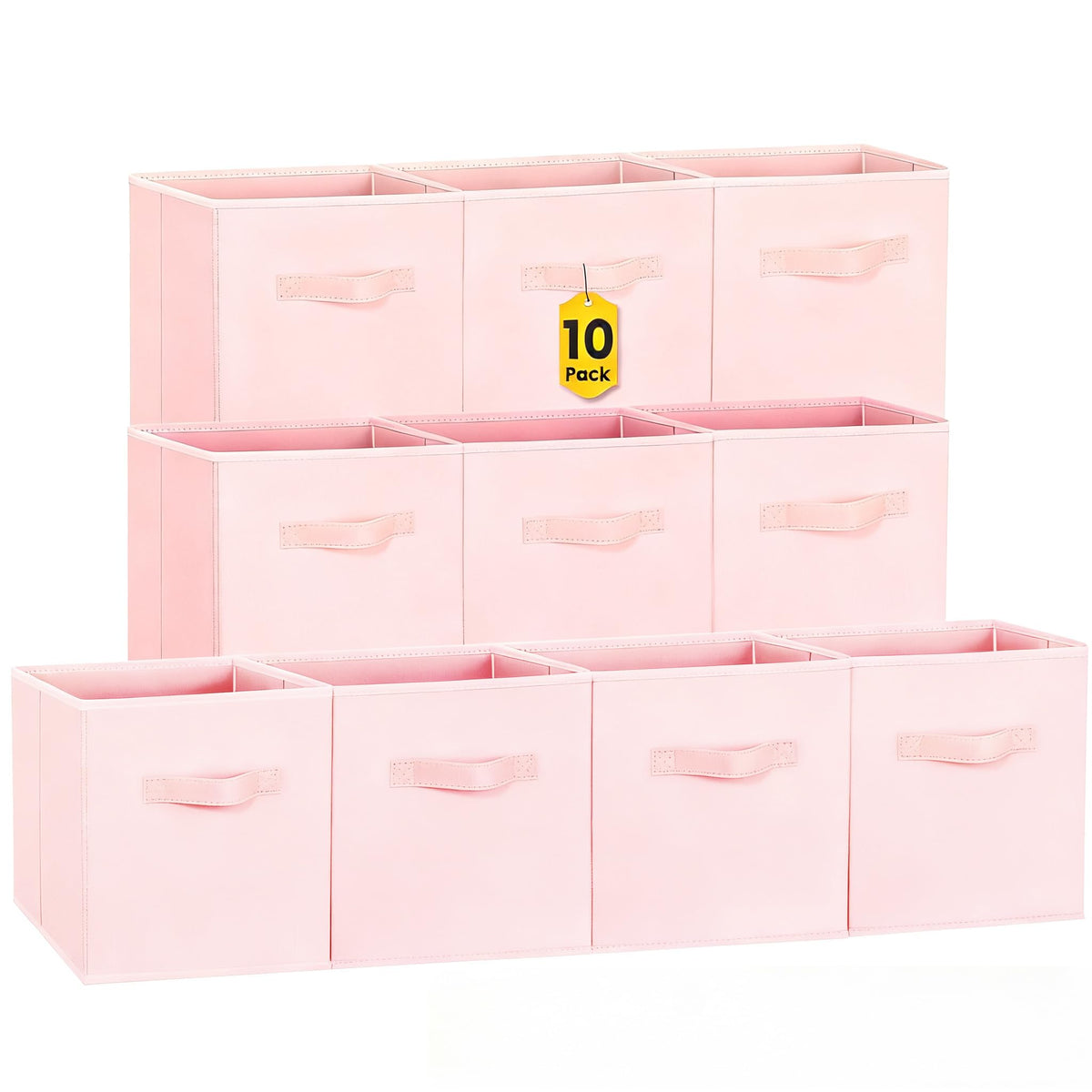 Criusia Storage Cubes, 11 Inch Clothes Storage Bins for Shelves Closet (10 Pack), Fabric Collapsible Storage Bins with Dual Handles, Cubby Storage Baskets for Magazines, Dorm Essentials (Black)