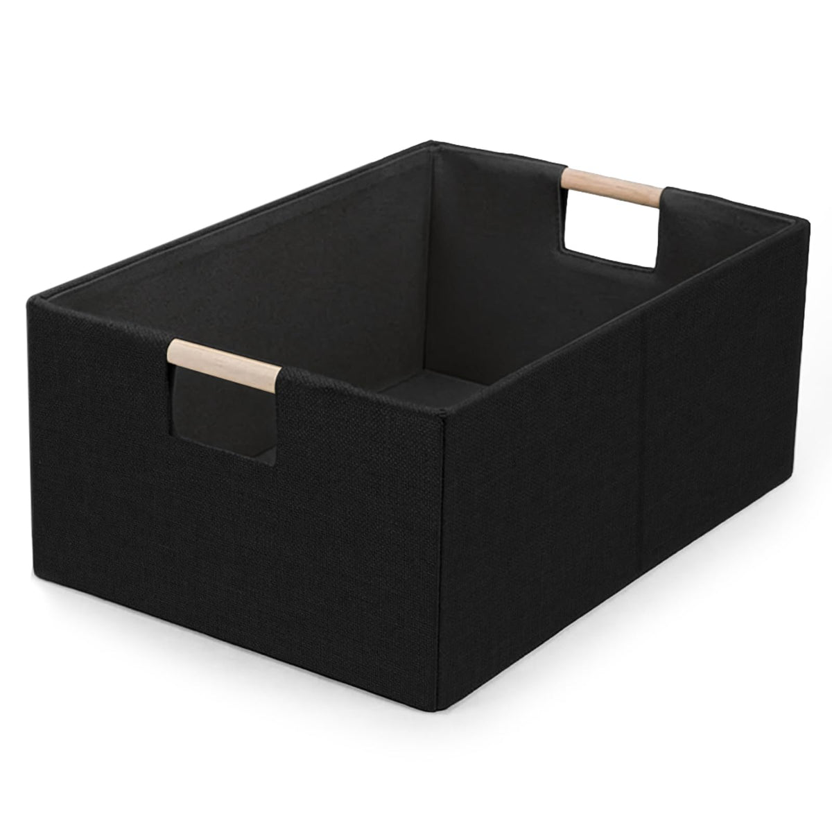 Foldable Fabric Storage Cubes, Cloth Storage Baskets with Wooden Handles, Shelf Closet Organizer Bins, Rectangular Linen Storage Boxes for Decor, 16.5 x 12.2 x 6.7 Inches