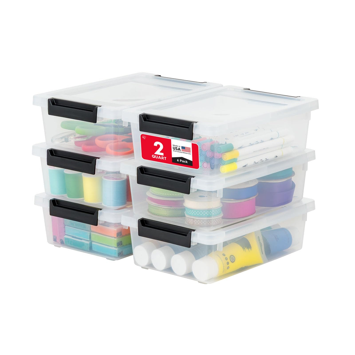 IRIS USA Storage Bins with Lids |Made in USA| 4 Qt - (6-Pack) - Clear