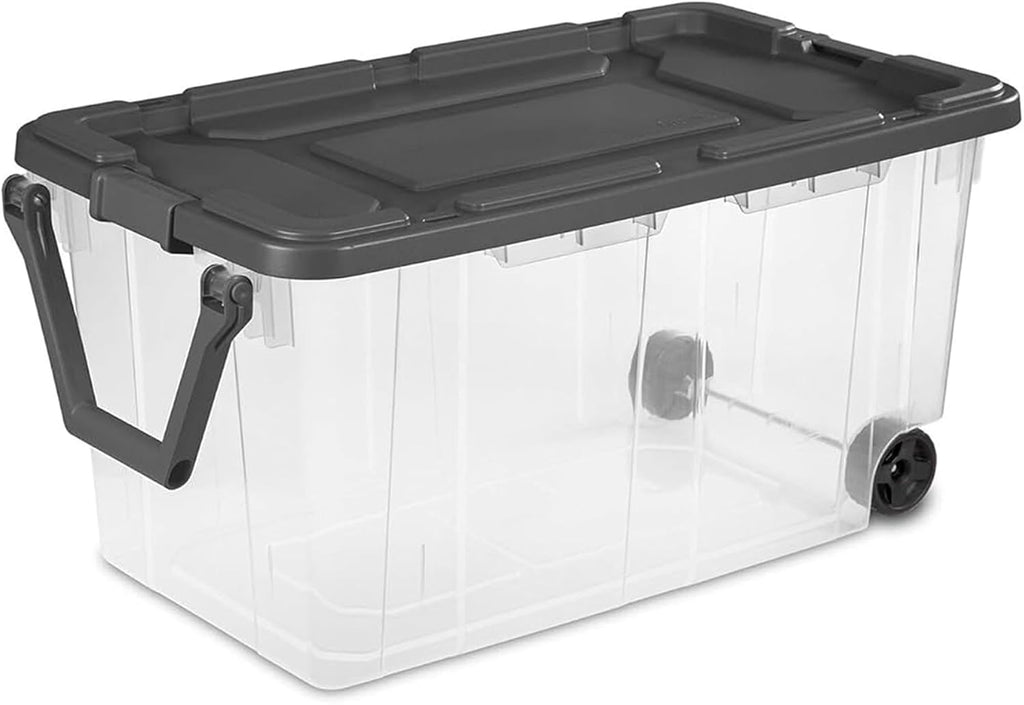 Sterilite 8-Pack Modular Stacker Box, Durable Clear Plastic Storage Bins with Latching Lids, 40 Quart - Stackable Organizing Container Boxes for Closet, Bathroom, and Office