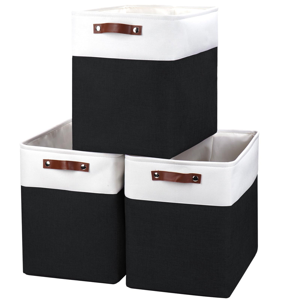 Bagnizer Storage Bins Large Fabric Storage Baskets for Shelves 3 Pack, Decorative Linen Closet Baskets with Handles for Organizing, Shelf, Clothes, Home, Office, 15x11x9.5Inches (Grey&White)