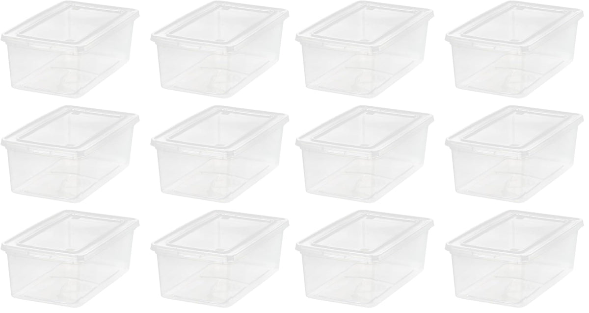 IRIS USA 12-Pack 15 Qt Storage Bins with Lids, Clear, Stackable