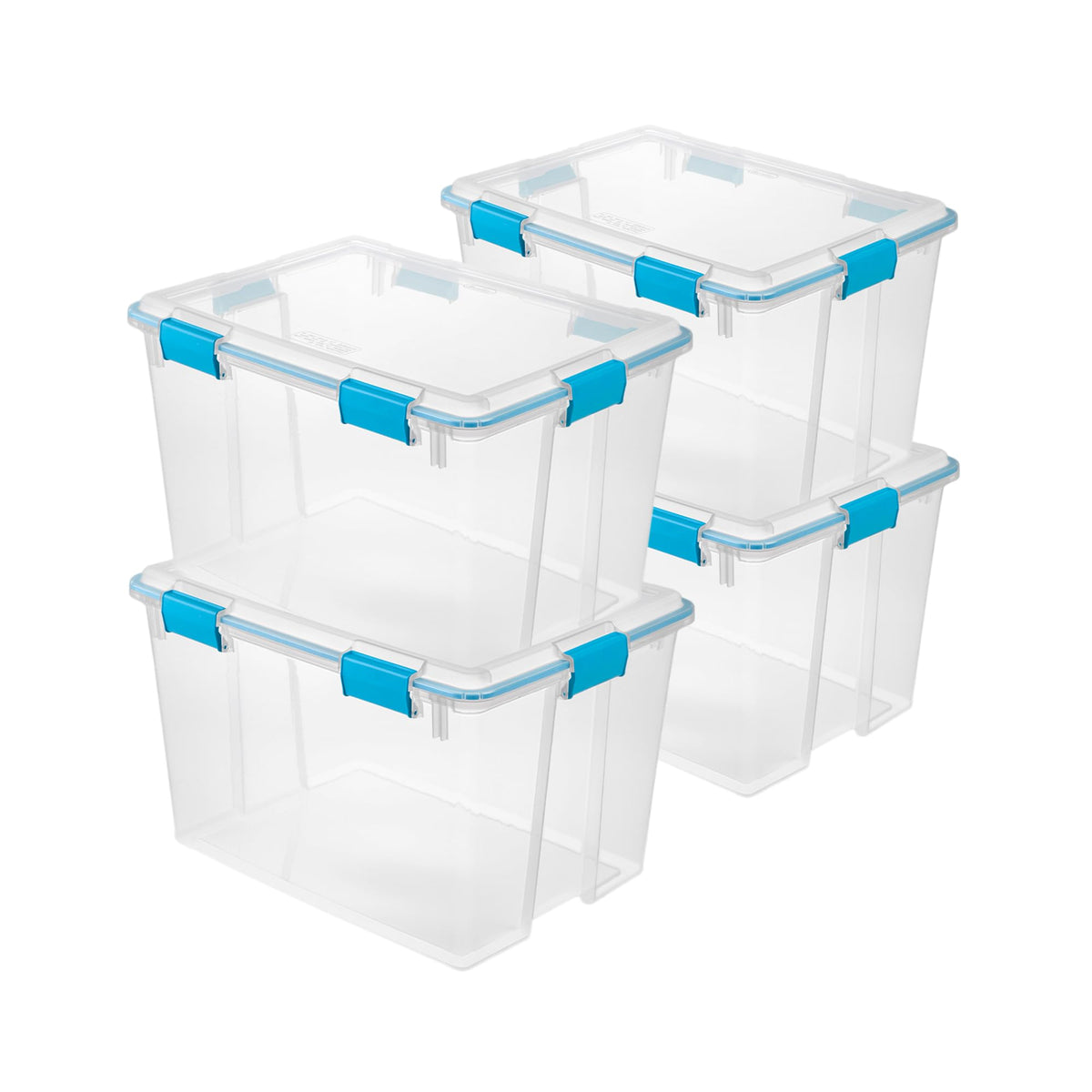 Sterilite 4-Pack 54 Quart Gasket Box, Home Storage Organizer Bins with Lids - Stackable Clear Plastic Containers for Bedroom, Bathroom, Garage, Basement, or Attic