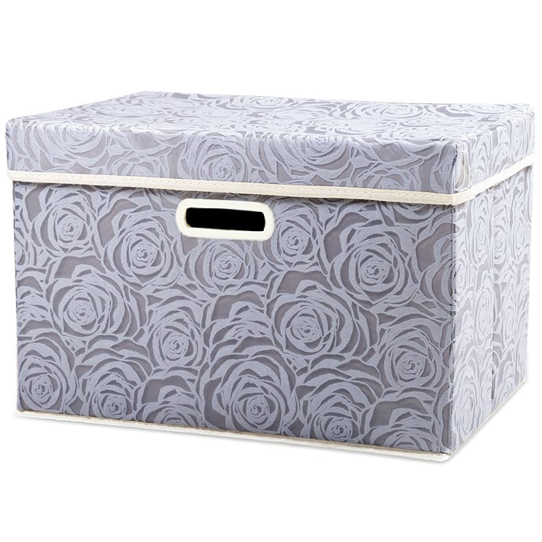 PRANDOM Larger Collapsible Storage Cubes with Lids Fabric Decorative Storage Bins Boxes Organizer Containers Baskets with Cover Handles for Bedroom Closet Living Room Blue 17.7x11.8x11.8 Inch 3 Pack