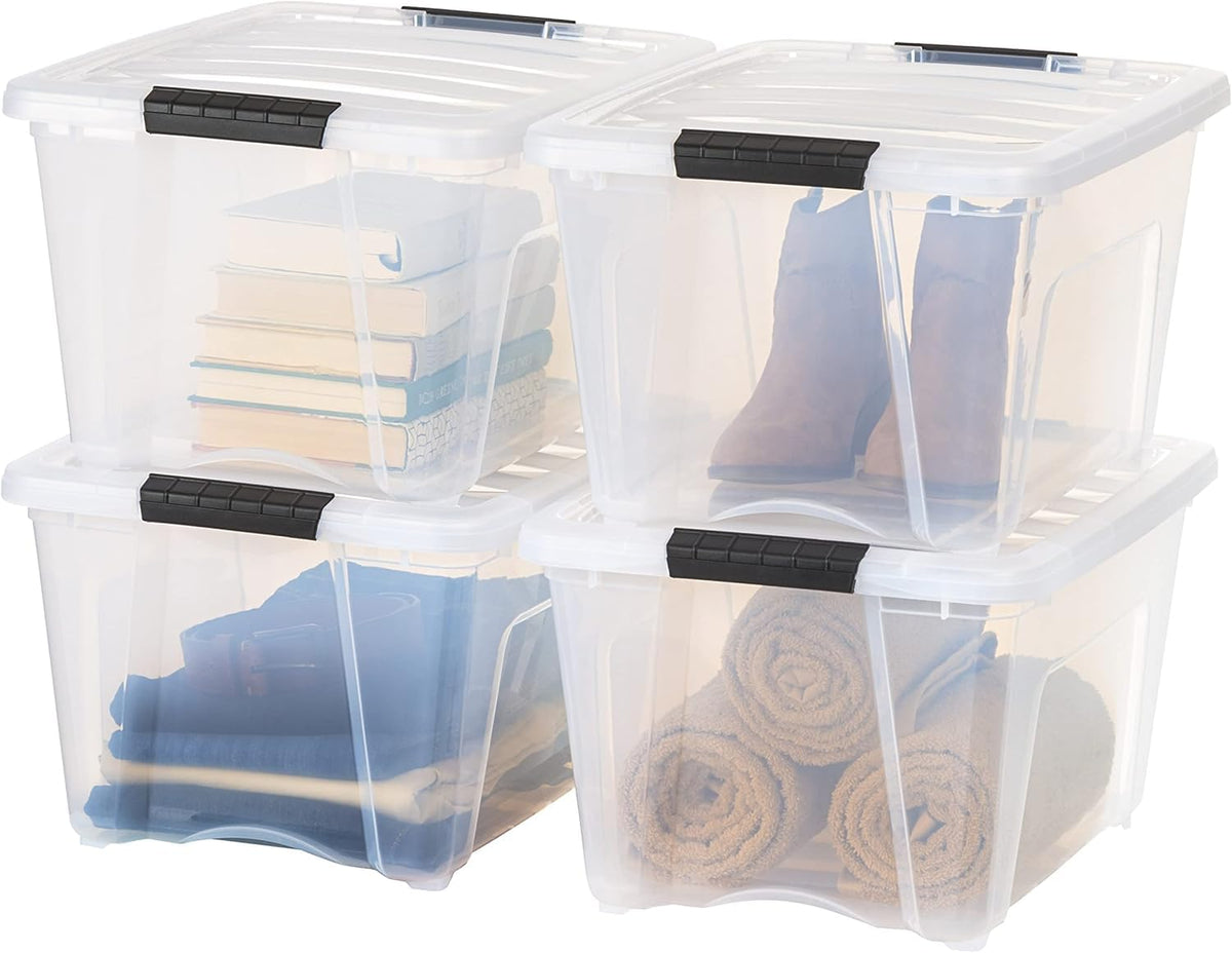IRIS USA 4-Pack 32 Quart Storage Bins with Lids, Clear