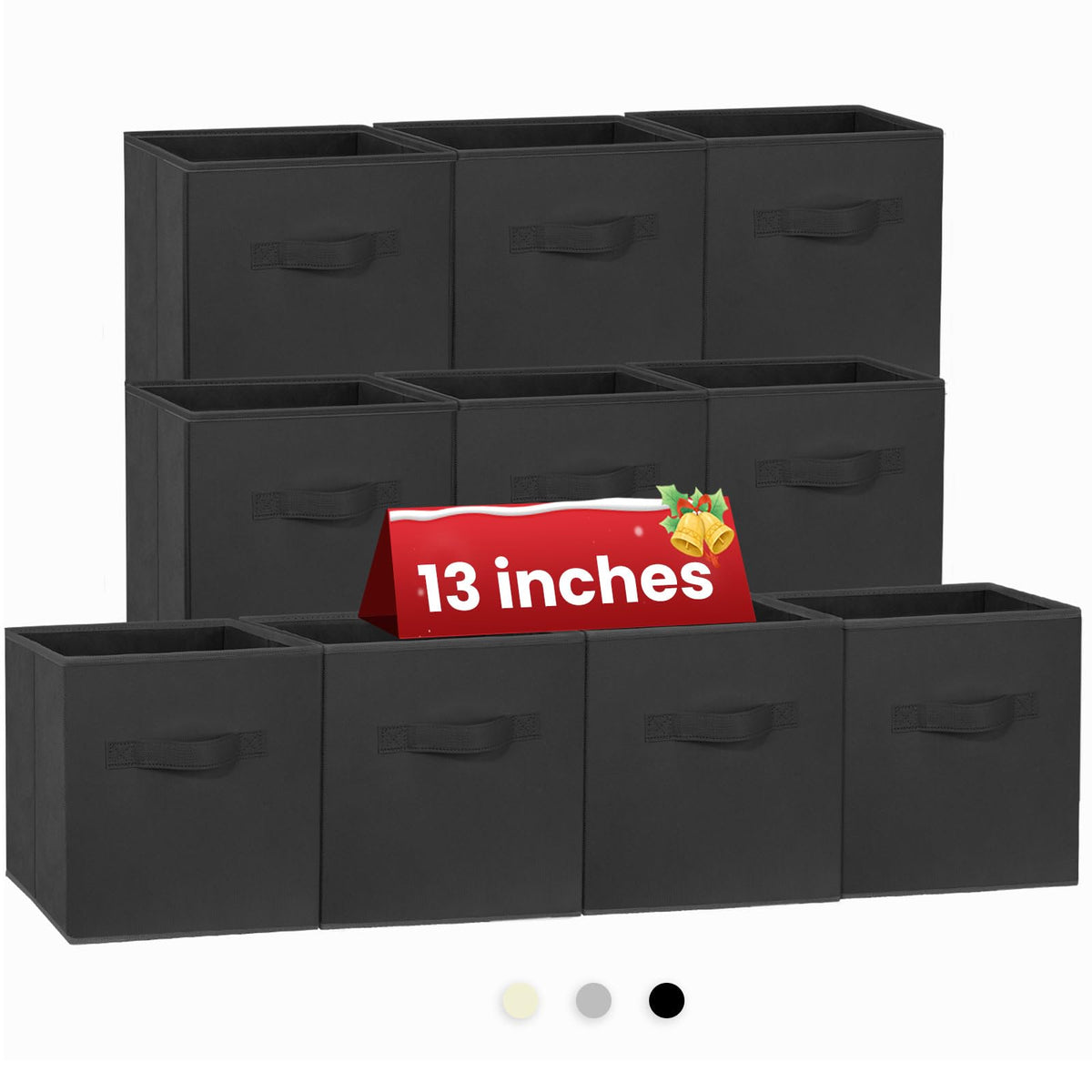 Criusia Storage Cubes, 11 Inch Clothes Storage Bins for Shelves Closet (10 Pack), Fabric Collapsible Storage Bins with Dual Handles, Cubby Storage Baskets for Magazines, Dorm Essentials (Black)