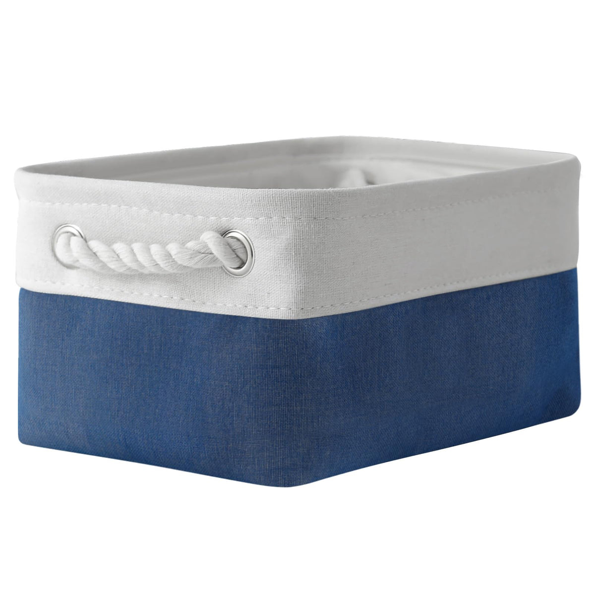 TheWarmHome Storage Basket for Organizing - Medium 3 Pack 14x10x7 inch Fabric Storage Cubes for Shelves with Rope, Collapsible Storage Bin for Organizer Closet Cloth Gift Toy (White & Jean Blue)