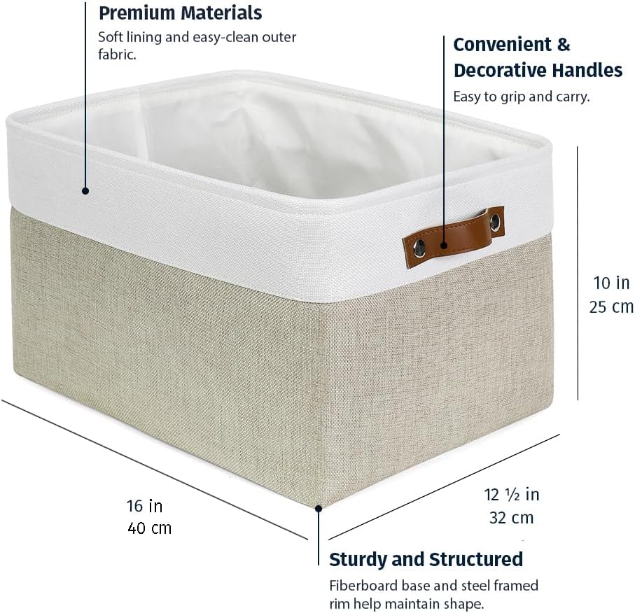 OrganiHaus 16x12.5in Storage Baskets, 3 Pack - Fabric Bins for Shelves