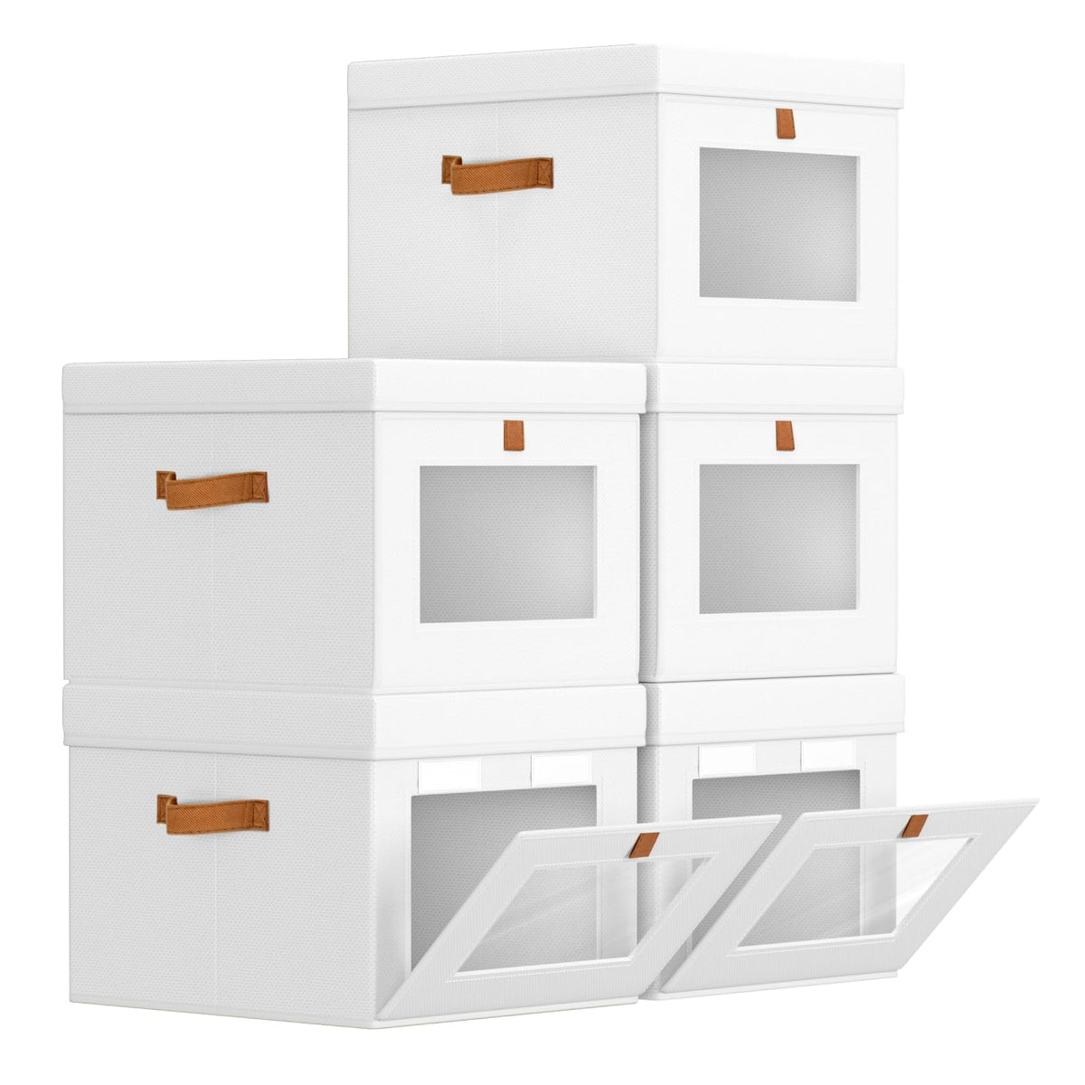Homsorout Storage Bins with Lid – Closet Organizer with Side Opening and Clear Window, Foldable Stackable Fabric Basket for Clothes Storage, Bedroom, Nursery, Office, 3 Pack, Beige