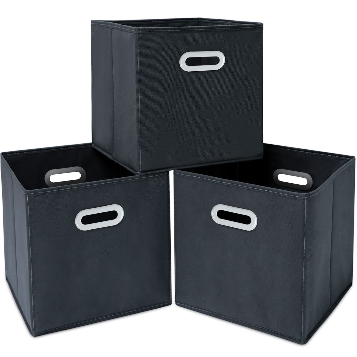 Fabric Cloth Storage Bins,Cube Organizer with Dual Handles Foldable Baskets for Home Bedroom,Set of 3, Black