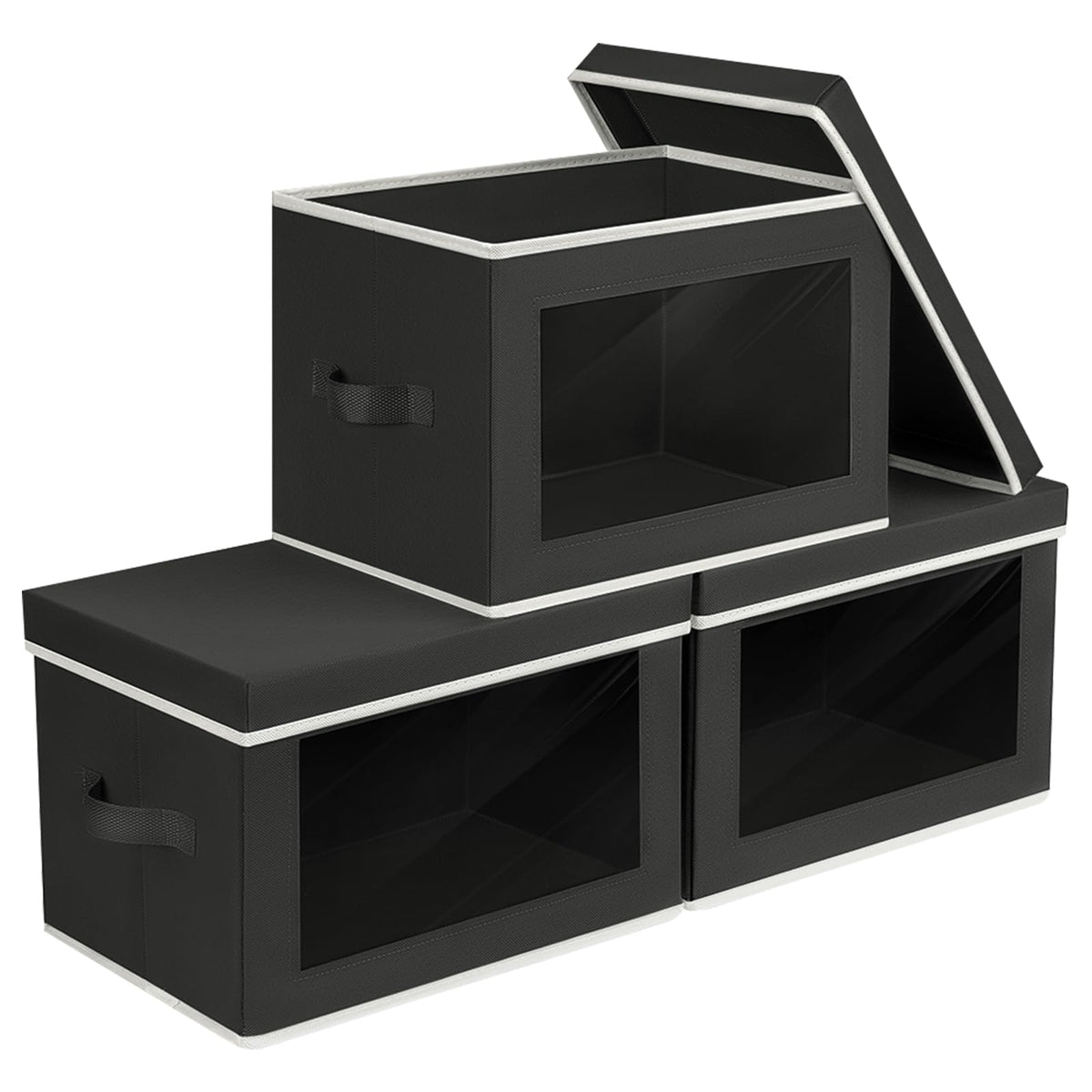 Homsorout Storage Bins with Lids - Fabric Closet Storage Bins with Window, Collapsible Baskets for Shelves 4 Pack, Home Decorative Boxes for Clothes, Closet, Office, Beige