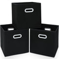 Fabric Cloth Storage Bins,Cube Organizer with Dual Handles Foldable Baskets for Home Bedroom,Set of 3, Black