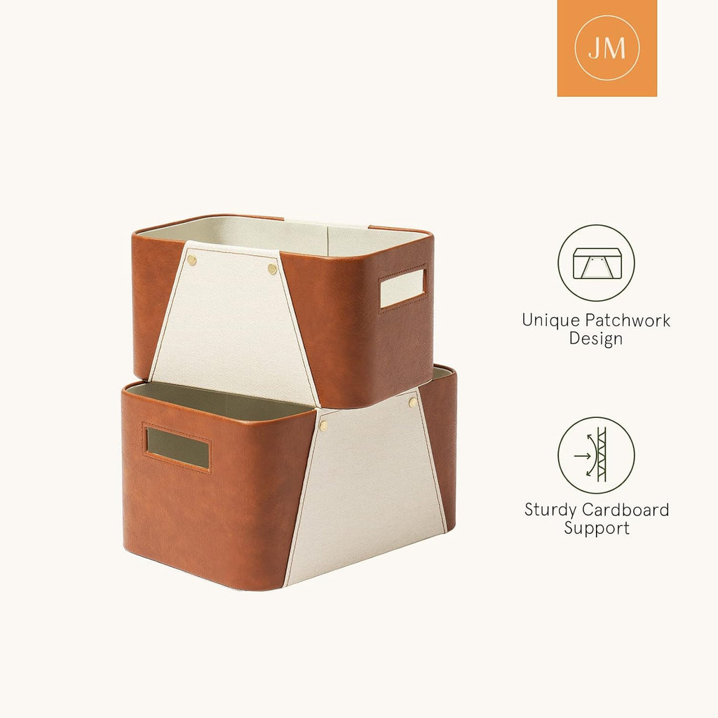 LA JOLIE MUSE Faux Leather Storage Baskets for Organizing, Beige 2 Pack