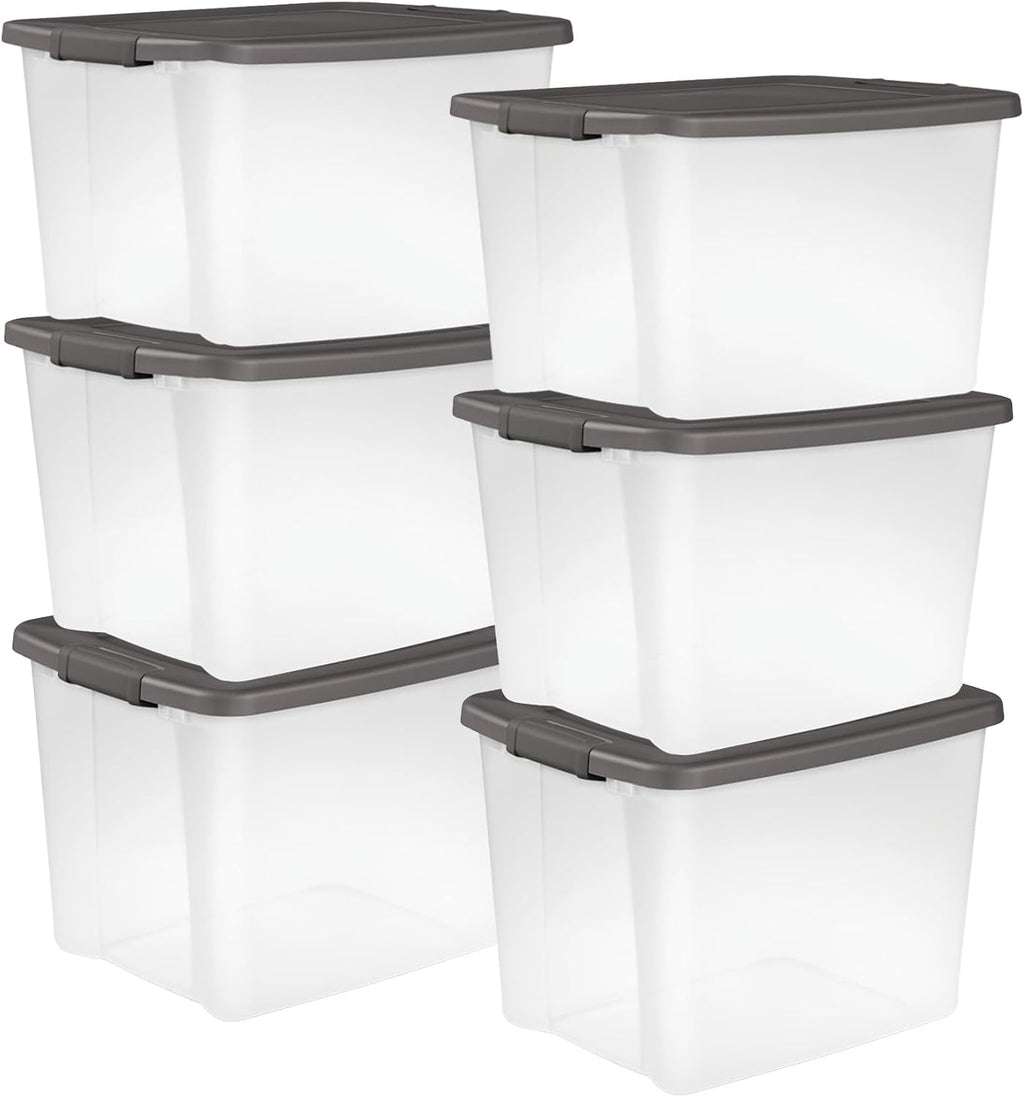 Sterilite 50 Qt ShelfTote, Clear Storage Bin with Latching Lid, 6 Pack