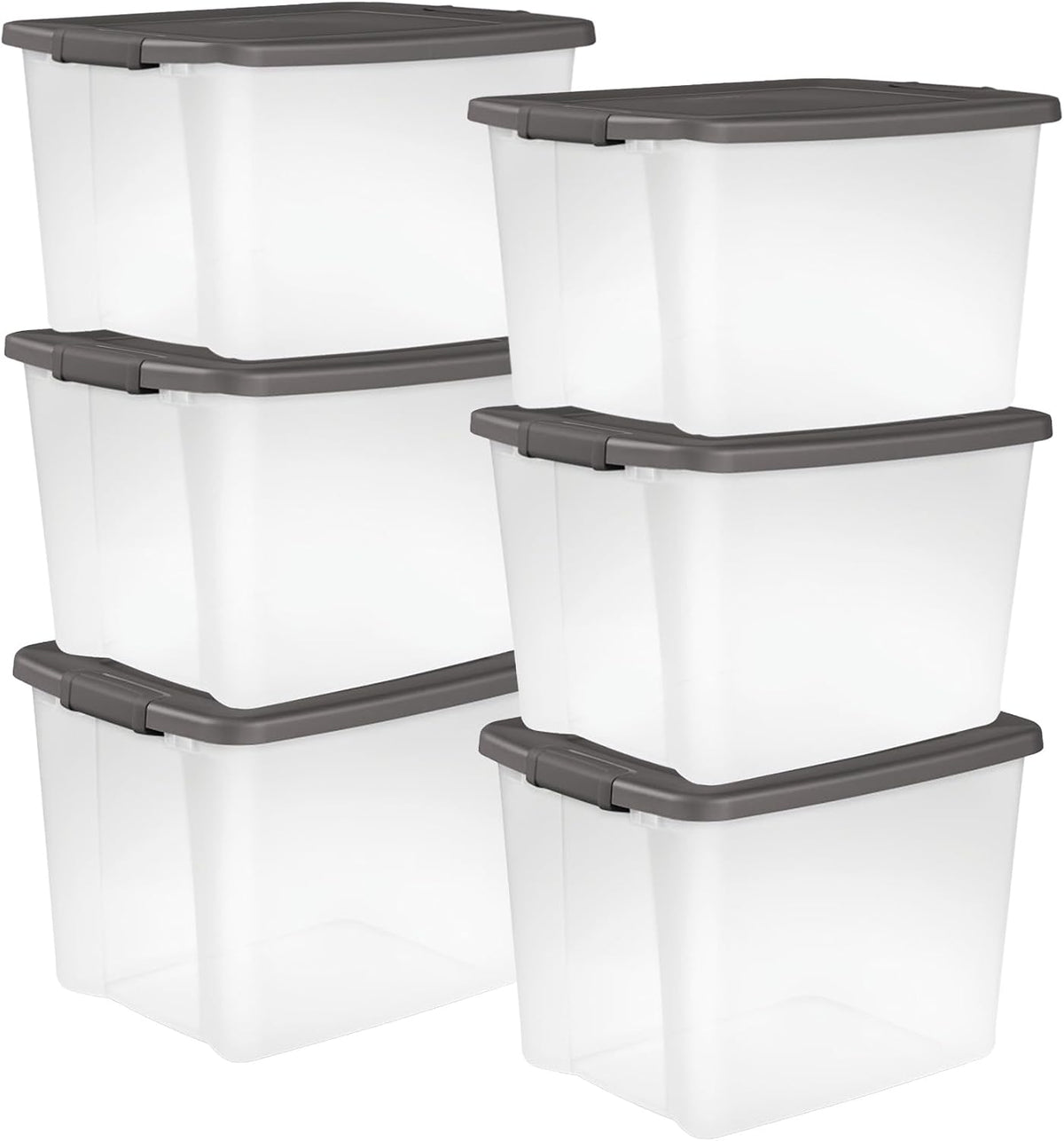 Sterilite 50 Qt ShelfTote, Clear Storage Bin with Latching Lid, 6 Pack