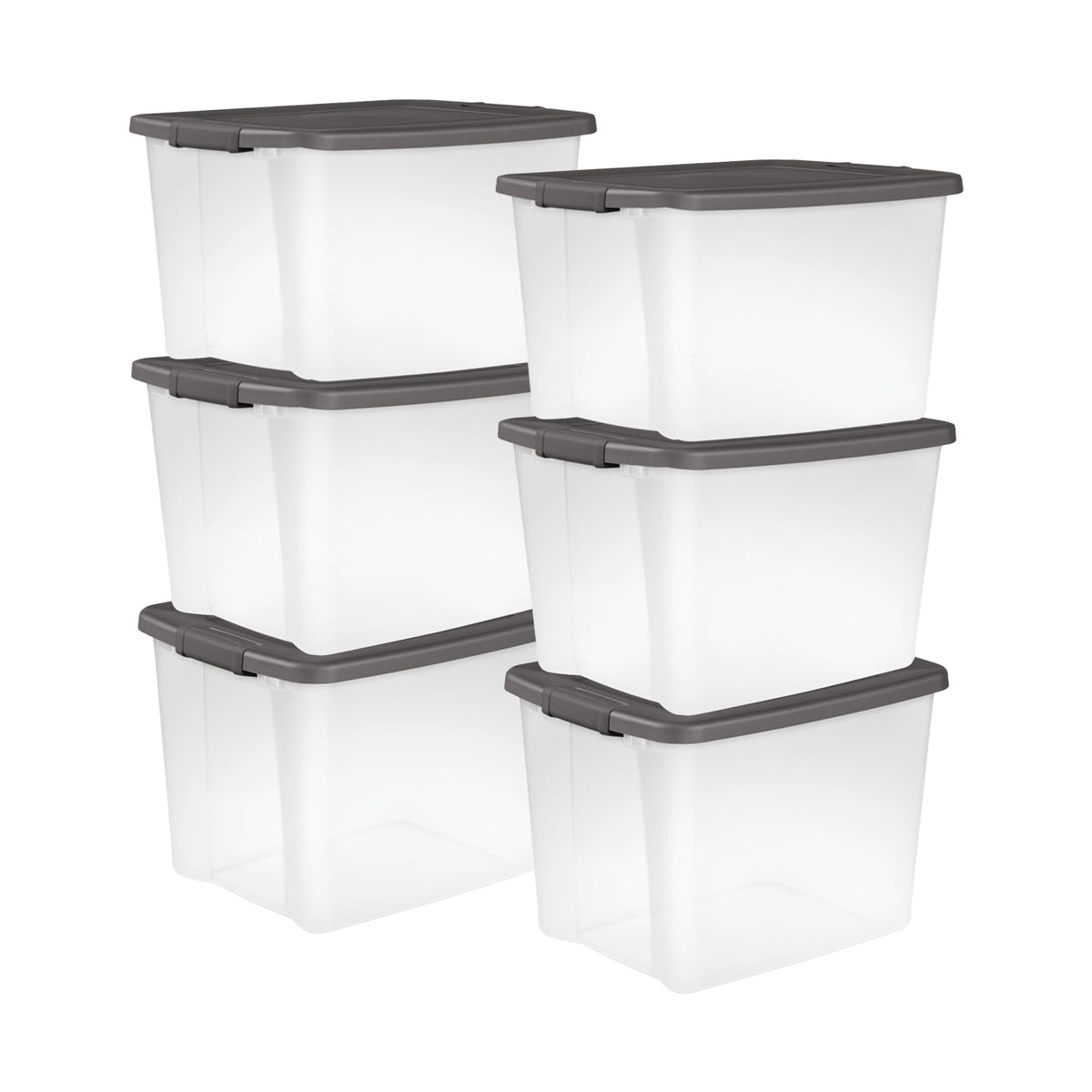 Sterilite 50 Qt ShelfTote, Clear Storage Bin with Latching Lid, 6 Pack