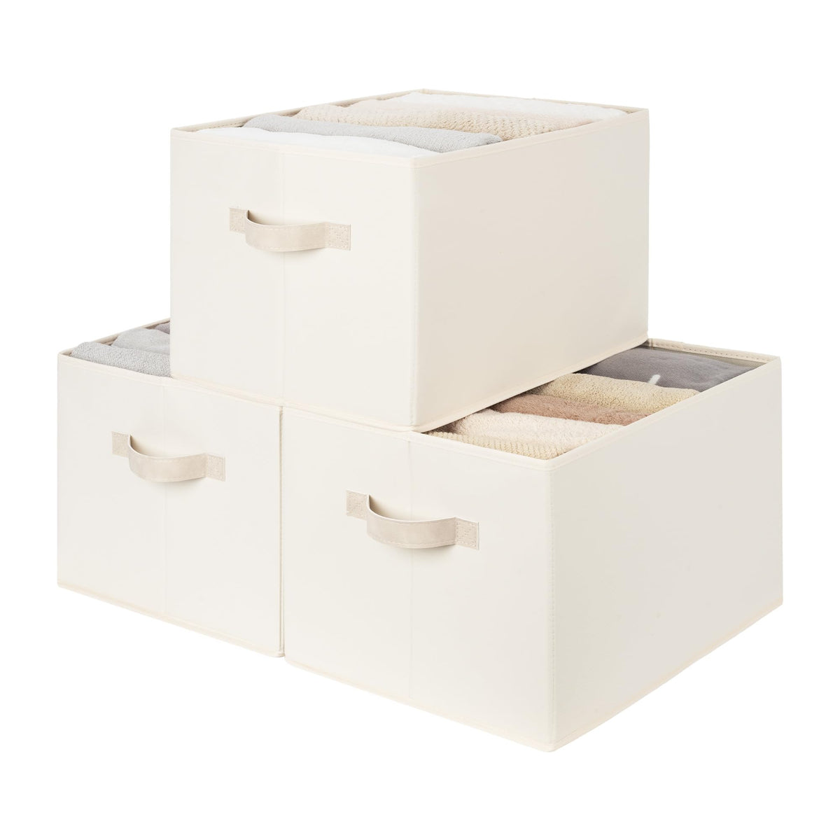 StorageWorks Shelf Organizer Bins, Beige Stripes, 3-Pack, Large