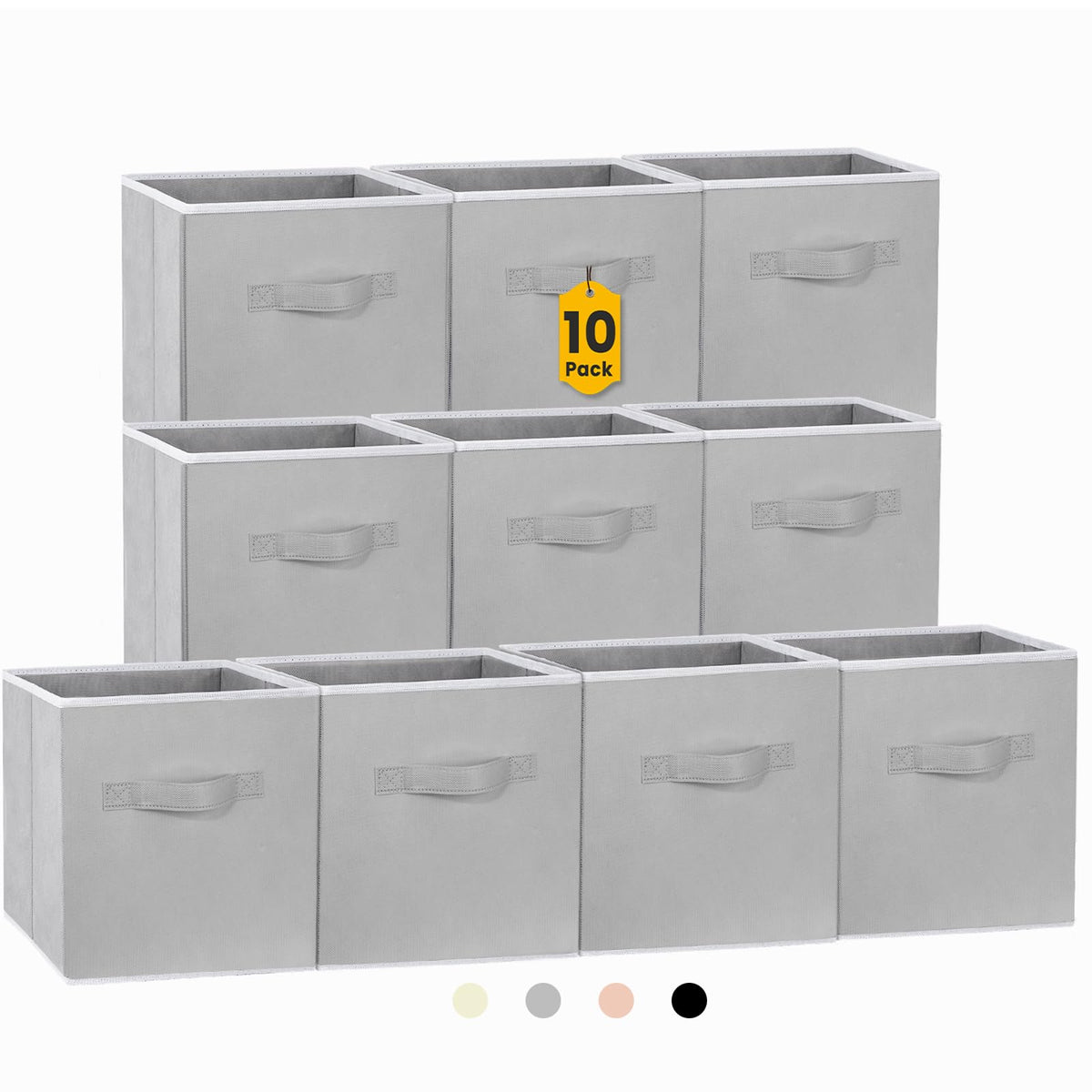 Criusia Storage Cubes, 11 Inch Clothes Storage Bins for Shelves Closet (10 Pack), Fabric Collapsible Storage Bins with Dual Handles, Cubby Storage Baskets for Magazines, Dorm Essentials (Black)
