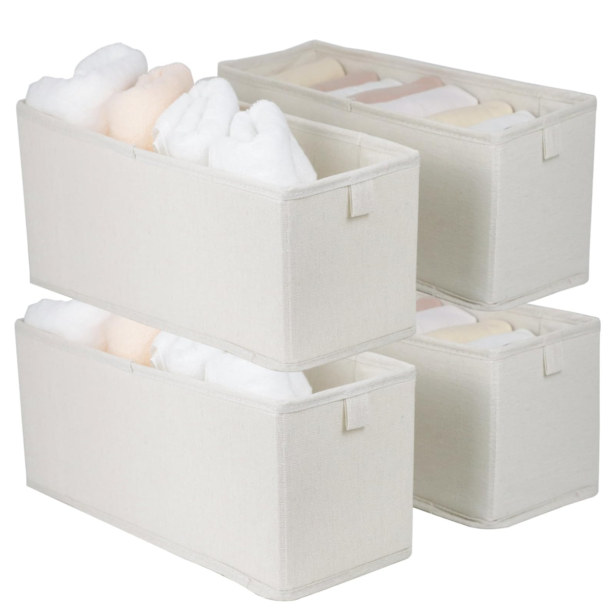 Narrow Fabric Storage Bins, 4 Pack Foldable Storage Baskets for Shelves, Decorative Linen Closet Organizers and Storage, Storage Box Container for Organizing Clothes Toy Pantry Wardrobe Closet