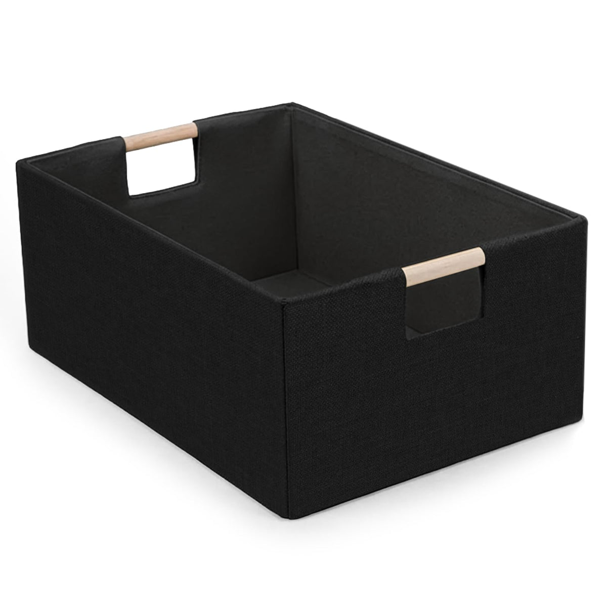 Foldable Fabric Storage Baskets Set of 2 for Shelves, Linen Decorative Storage Bins with Wooden Handles, Small Organizer Cubes for Closet, Rectangle Canvas Boxes for Organizing, Decor (Beige 2 Pack)