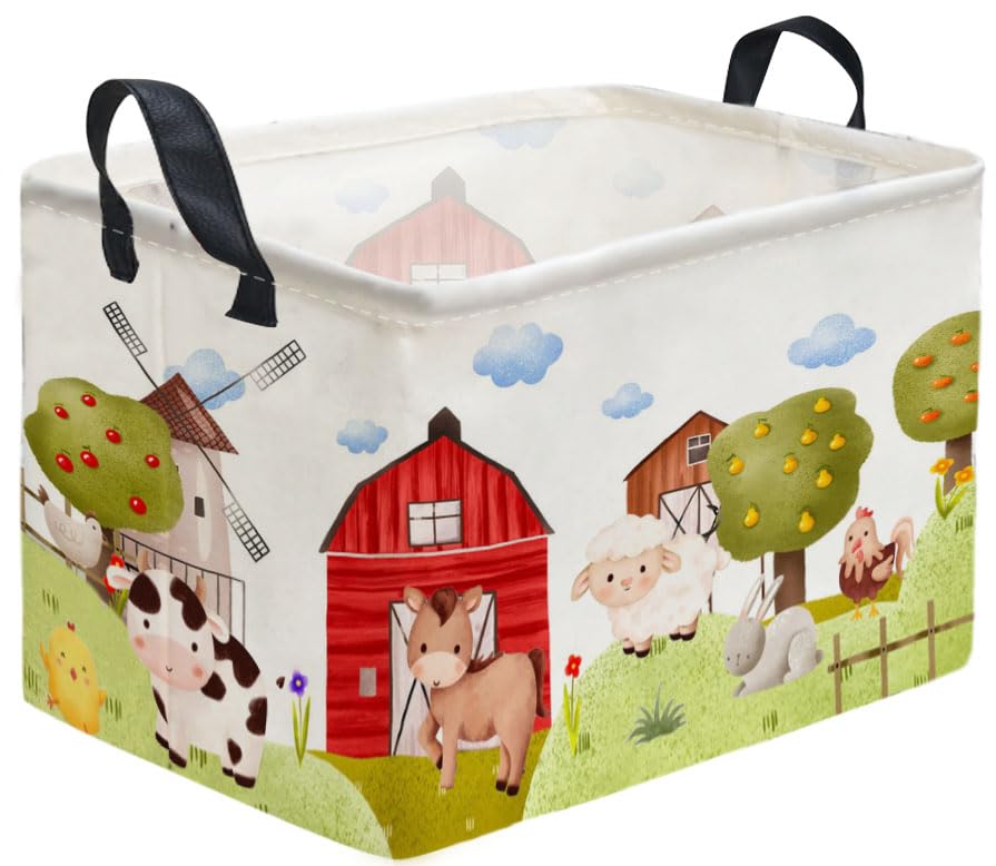 Rectangular Canvas Storage Bins,Waterproof Storage Basket,Collapsible Tree Organizer Bin with Handles for Clothes Storage,Book Bag (Tree)