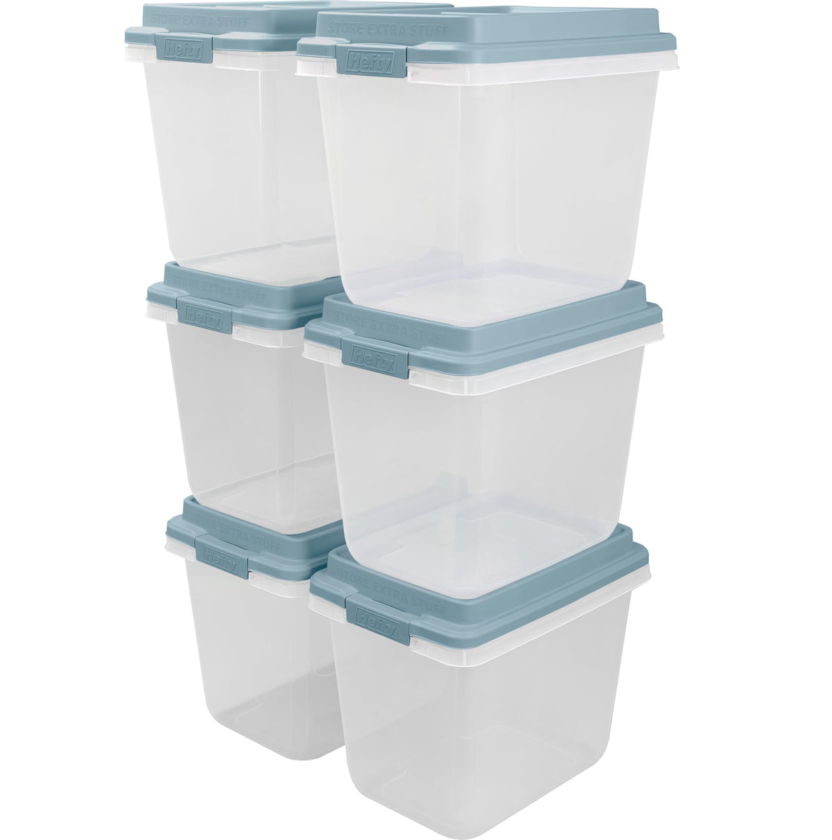 Hefty HI-RISE Stackable Storage Bins - Under Bed Storage Containers with Lids, Shoe Organizer, Plastic Storage Bins, Clear Shoe Boxes with XL Lid-Locking Latches, Durable Double Rim - 72qt (6 Pack)
