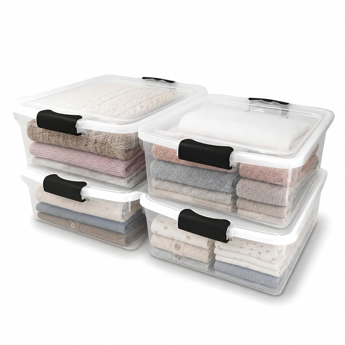 HOMZ Clear Plastic Storage Bins w/Latching Lid, 66 Qt, Gray Latch, 2 Pack