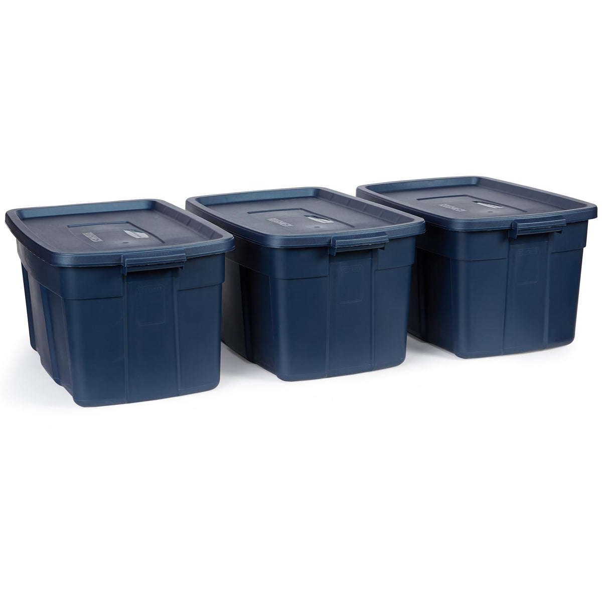 Rubbermaid Roughneck Tote 14 Gal, 6 Pack, Made in USA, Dark Indigo Metallic, Rugged Plastic Stackable Storage Bins with Lids and Handles