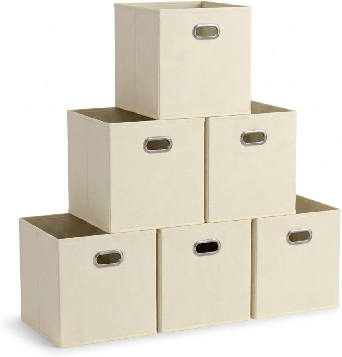 Household Essentials Foldable Fabric Storage Bins 6 Piece Set, Strong Poly-Woven Fabric, Sturdy Chipboard Sides, Grommet Front Handle, Stackable, Classic Design, Black