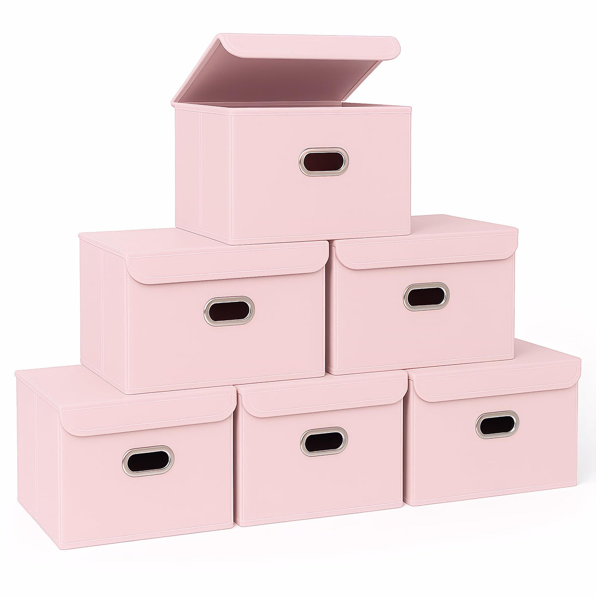 STOREONE Fabric Storage Cube Bins Foldable Organizer Container Collapsible Basket with Lids and Metal Handles, for Home, Bedroom, Closet 3 Pcs (Navy Blue)