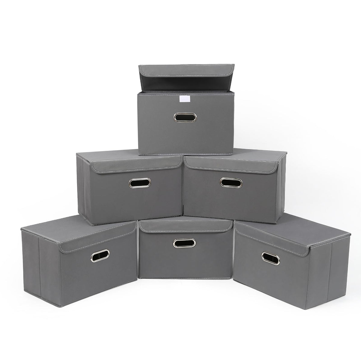 STOREONE Fabric Storage Cube Bins Foldable Organizer Container Collapsible Basket with Lids and Metal Handles, for Home, Bedroom, Closet 3 Pcs (Navy Blue)