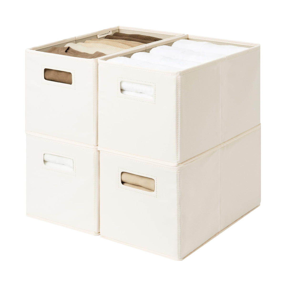 StorageWorks Fabric Storage Bins for Shelves, Medium, 2-Pack, Ivory