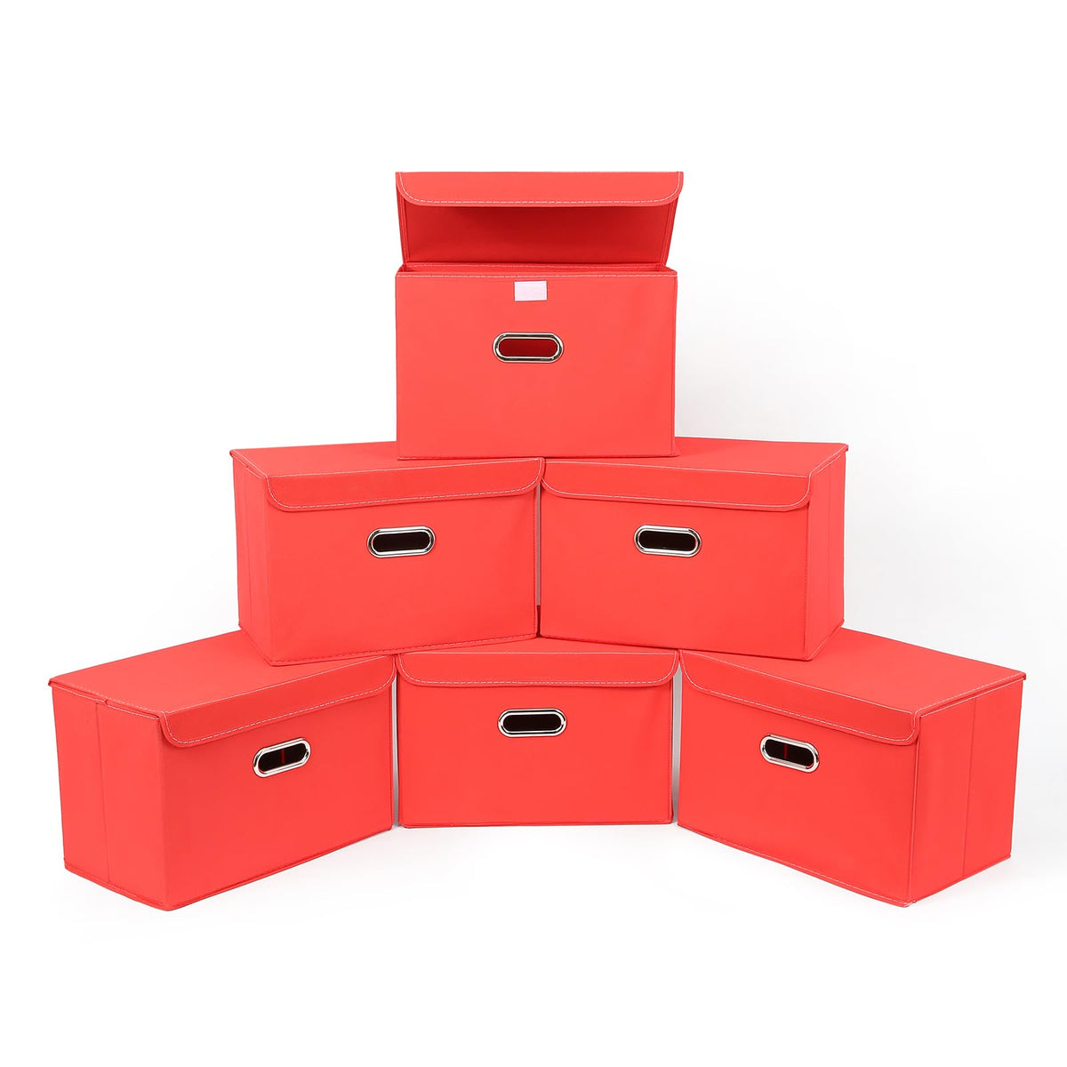 STOREONE Fabric Storage Cube Bins Foldable Organizer Container Collapsible Basket with Lids and Metal Handles, for Home, Bedroom, Closet 3 Pcs (Navy Blue)