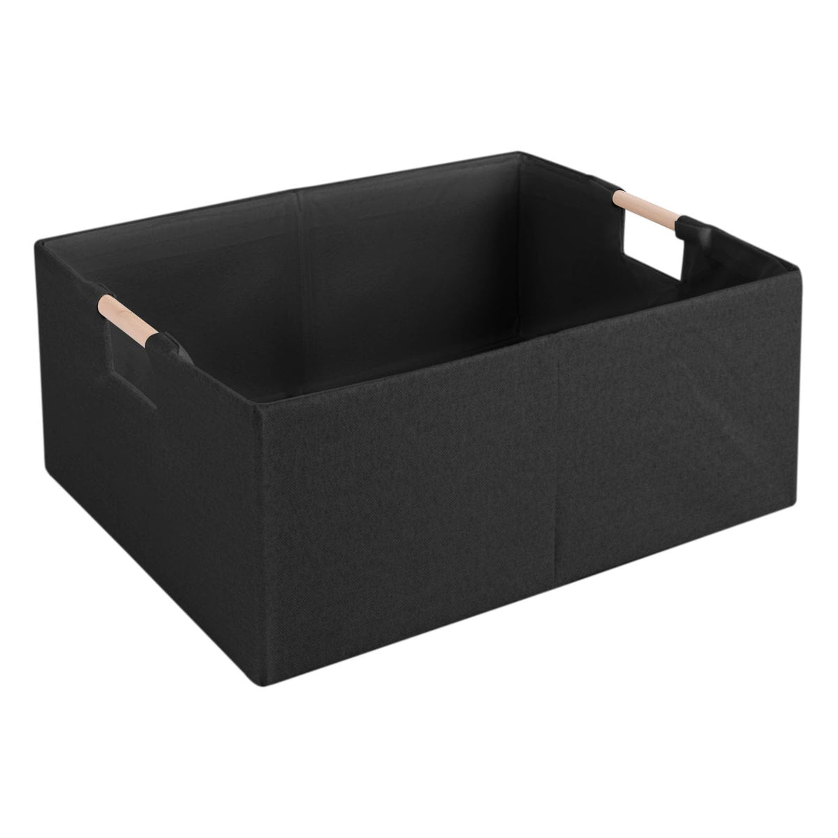 Fabric Storage Box, 15x11in Foldable Cotton Linen Basket with Wooden Handle