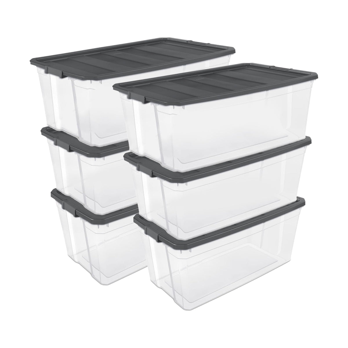 Sterilite 8-Pack Modular Stacker Box, Durable Clear Plastic Storage Bins with Latching Lids, 40 Quart - Stackable Organizing Container Boxes for Closet, Bathroom, and Office