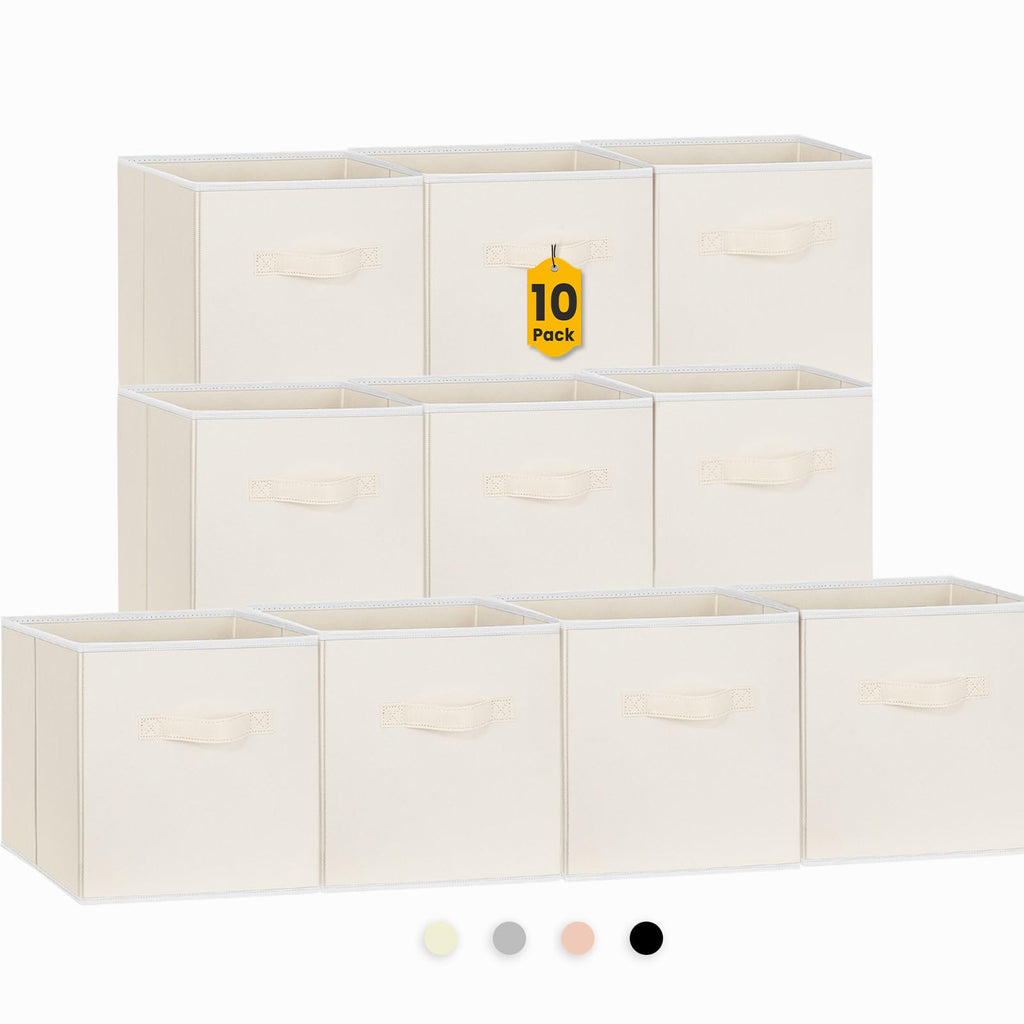 Criusia Storage Cubes, 11 Inch Clothes Storage Bins for Shelves Closet (10 Pack), Fabric Collapsible Storage Bins with Dual Handles, Cubby Storage Baskets for Magazines, Dorm Essentials (Black)