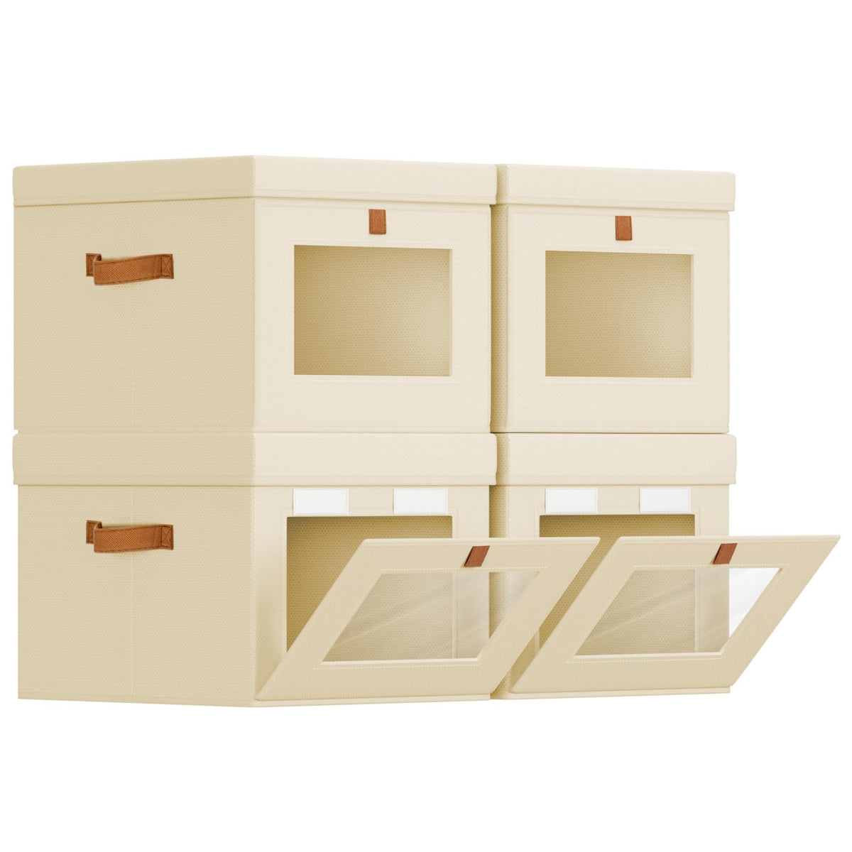 Homsorout Storage Bins with Lid – Closet Organizer with Side Opening and Clear Window, Foldable Stackable Fabric Basket for Clothes Storage, Bedroom, Nursery, Office, 3 Pack, Beige
